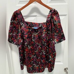 Draper James Black and Red Floral Blouse